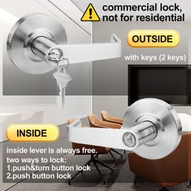 HISAFE Keyed Entry Commercial Lever with Push Button&Turn Button Lock, Grade 2 Commercial Door Handle, Heavy Duty, Fire Rated Door Lever, 2-3/4inch Backset
