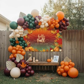 Fall Thanksgiving Balloons Garland Arch Kit dark green Ruby red Sand White Orange Balloons with artificial maple leaf and backdrop for Little Pumpkin Baby Shower Harvest Birthday decorations