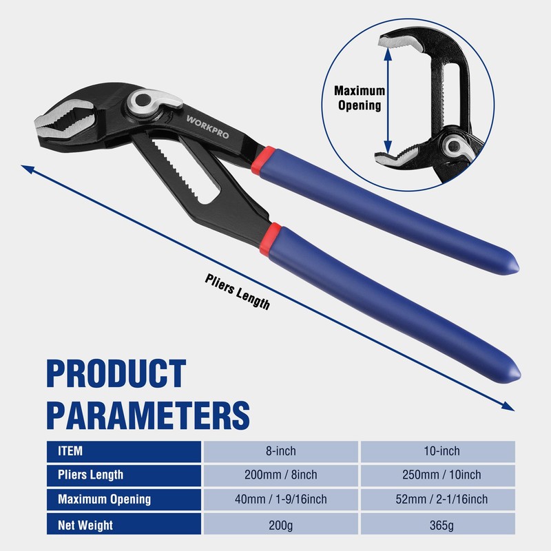 WORKPRO 2-Piece Set of 2 Adjustable Power Strip Pliers 200