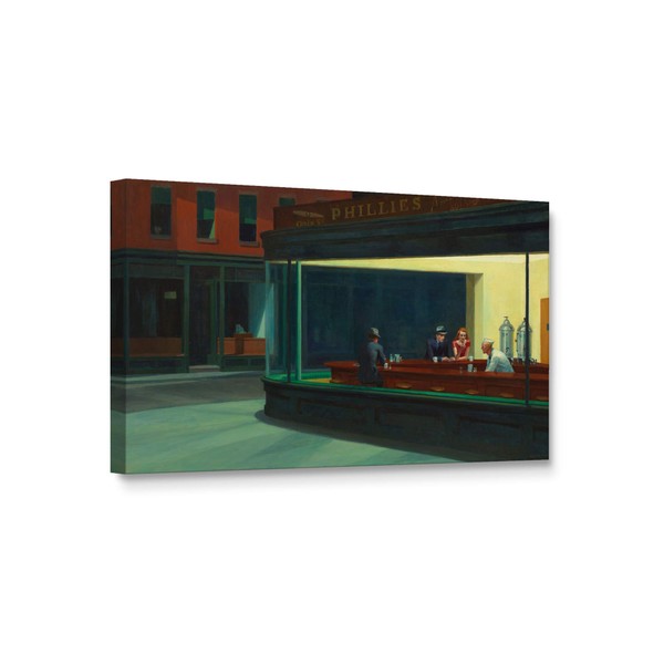 Niwo ART - Nighthawks, World's Most Famous Paintings Series, Canvas Wall Art Home Decor, Gallery Wrapped, Stretched, Framed Ready to Hang (24"x12"x3/4")