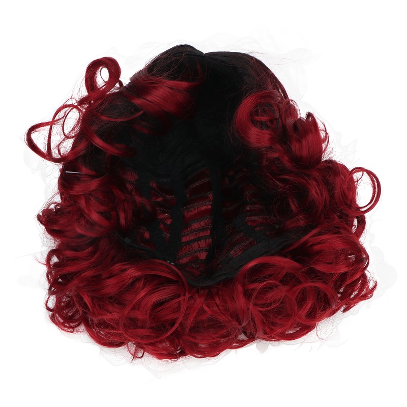 Curly Short Wig Wine Red Women Wig Gradient Color Adjustable