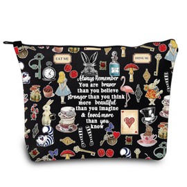 LEVLO Alice Movie - Bolsa de maquillaje para cosméticos de Alice Fairy Tale Fans Gift Alice You Are Braver Stronger Smarter Than You Think - Bolsa con cierre para mujeres y niñas (Alice Full Negro)