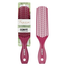 Tamera Mowry Housley by Conair Flexible Detangling Brush for Textured Hair, Wide-Spaced Bristles, Gentle Detangling & Even Product Distribution, Curly & Coily Hair, Pink Hairbrush
