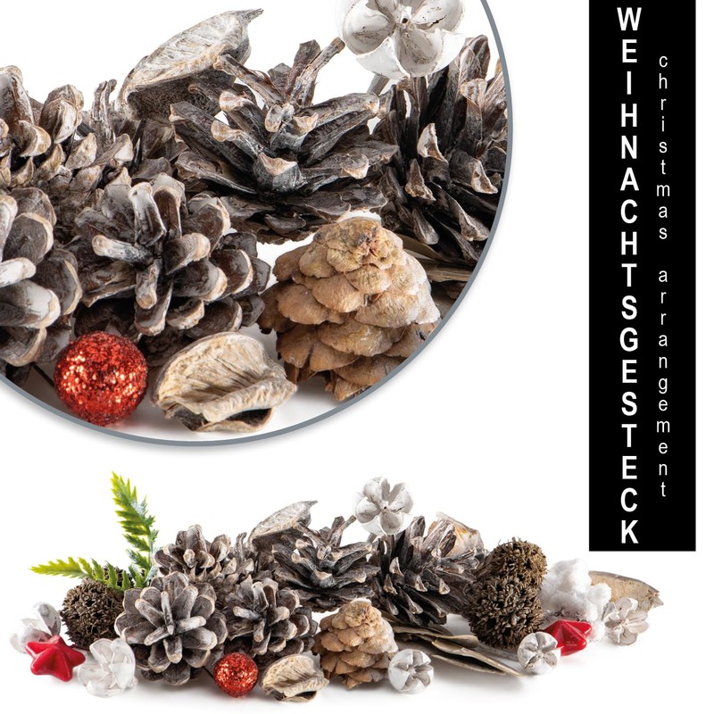 com-four® 6x Christmas decorations in a bag with cones, twigs,