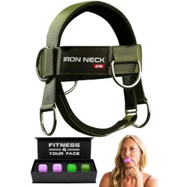 Iron Neck Alpha Harness Neck Strength Training Device with Jawzrsize Pop N' Go Multi-Pack Jaw Trainers | Exercises to Tone, Tighten and Strengthen Your Face and Neck | Relieve Back and Neck Pain