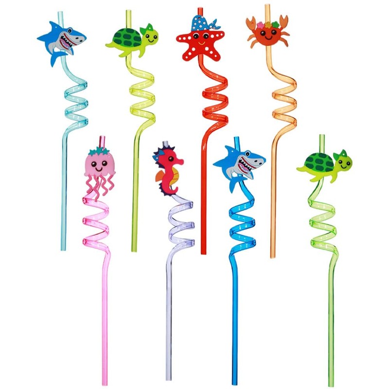 16 cannucce per bambini, motivo animali marini, in plastica, colorate,