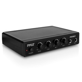 Pyle Portable Microphone Mixer Karaoke System with Dual Mic Support, 3.5mm Stereo Type Audio Input Jack & RCA Type Audio/Video Output Jack - Ideal for DJ Sound, Home Party, & Theater