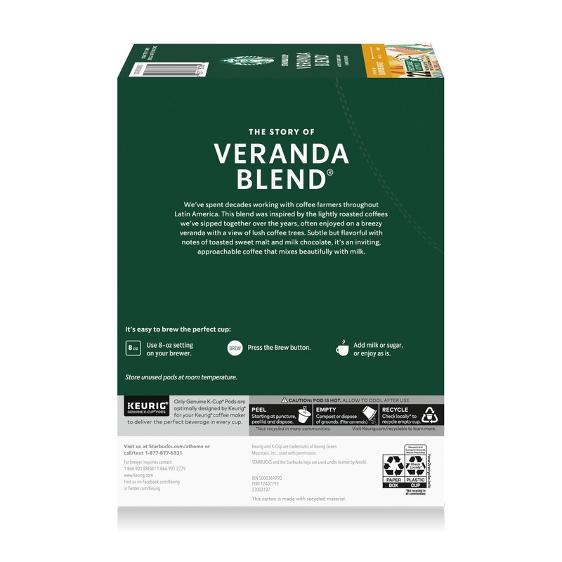 Starbucks K-Cup Coffee Pods, Veranda Blend Blonde Roast, 22 Count