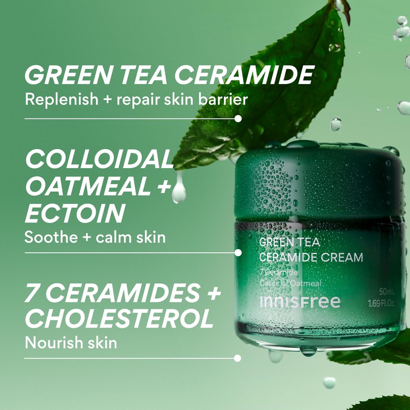 INNISFREE Green Tea Ceramide Cream, Korean Moisturising Face Cream with