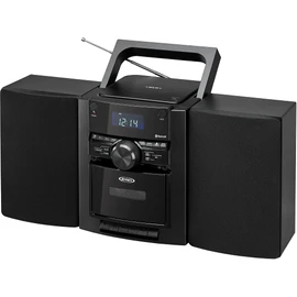 JENSEN 10-Watt Portable Bluetooth Home Stereo System with Detachable Speakers, CD/Cassette Players, AM/FM Radio, Alarm Clock, and Remote (CD-785)