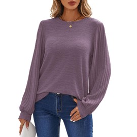 iChunhua Elegant Jumpers for Women UK Casual Smart Tops Autumn Winter Ladies Knitwear Size 12 Purple L