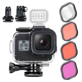 GEPULY Waterproof Case for GoPro Hero 8 Black Come With 4-Pack Dive Filter, 60M Underwater Diving Housing Case with Red, Snorkel, Magenta, 5X HD Close-up Macro Filters With Bracket Accessories