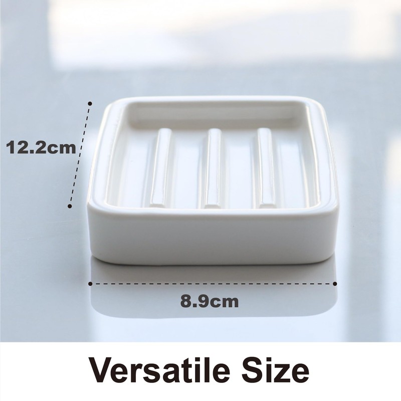 Matte Ceramic Soap Dish with Raised Ridges, Rectangular Soap Holder