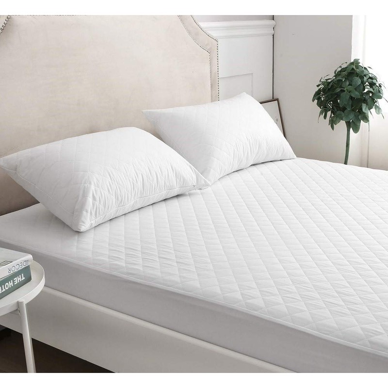 Poly-Cotton Quilted Mattress Protectors 30cm Deep Fitted Skirt Non-Noisy Hotel