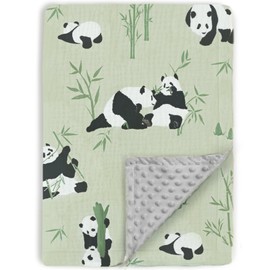 BOPRIO Baby Blankets for Unisex Boys Girls, Breathable Muslin Cotton with 3D Dotted Fleece Backing, Super Soft Swaddle Blankets with Cute Panda Design, Nursery Bedding Newborn Gift 30 x 40 Inch