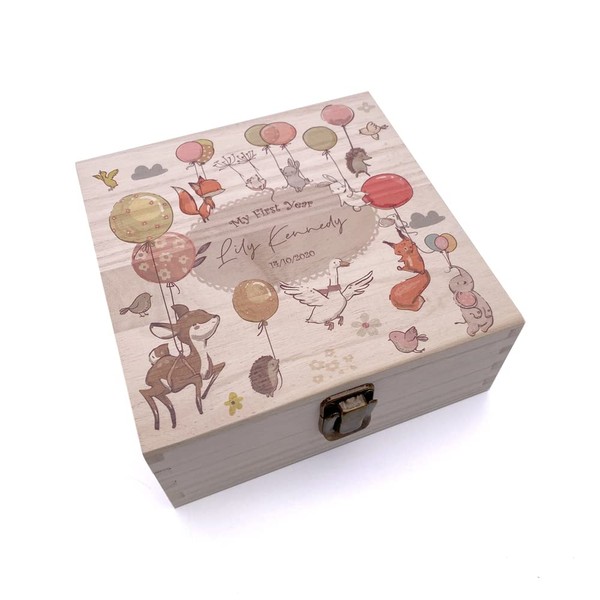 ukgiftstoreonline Personalised Wooden Baby Memory Box Gift My First Year