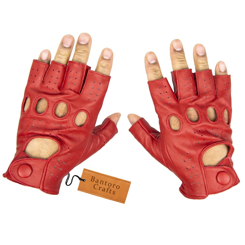 High Quality Red Sheepskin Fingerless Gloves - Comfortable, Durable and