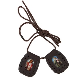 Our Lady of Mount Carmel Carmen and Sacred Heart of Jesus Christ Leather Scapular, Keepsake Religious Necklace for Men and Women, 12 Inches