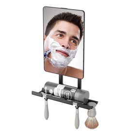 deweisn Fogless Shower Mirror, 360° Rotation Adjustable Shaving Mirror,Bathroom Shower Mirror with Multifunctional Storage Tray and Razor Holders