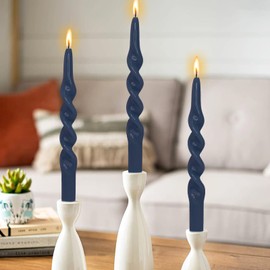 NJAO HOO 10 Inch Navy Spiral Taper Candles Twisted Candlesticks Unscented Tapered Candles Colored Candles Spring Candlesticks for Dinner Home Decor Party Wedding, 4 Pcs