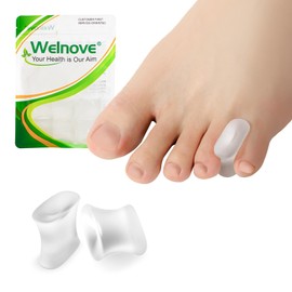 Welnove Upgraded Gel Toe Separators – 8-Pack Aloe Vera Extract Infused Silicone Pinky Toe Spacers for Straightening Overlapping Toes, Calluses – Bunion Corrector for Men and Women (Small Size)