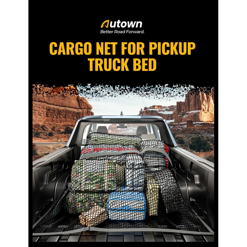 AUTOWN Cargo Net for Pickup Truck Bed - Stretchable 4'x4'
