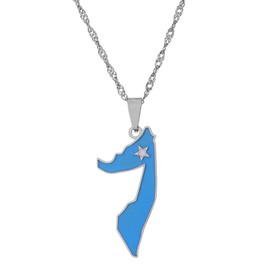 LUTAKU Somali Map and Flag Necklace for Women Men, Somali Necklace Pendant Charm, Stainless Steel Map Jewelry Accessories (silver)