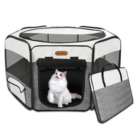 Seiyierr Dog Playpen, Portable Pet Playpen, Puppy Playpen, Cat Playpen with Carrying Case, Dog Playpen for Small Dogs Indoor/Outdoor, Removable Mesh Shade Cover
