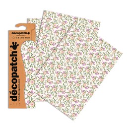 Décopatch - Ref C739O - Pink & Purple Floral Pattern Paper Pack - Each Sheet 30 x 40cm, Pack of 3 Paper Sheets - Best Used With Décopach Glue & Varnish, Pink & Purple