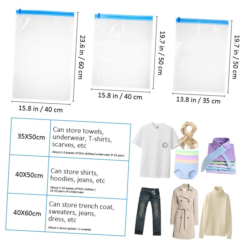 MAGICLULU 9pcs up Vacuum Bags for Travel Manual Compression Storage