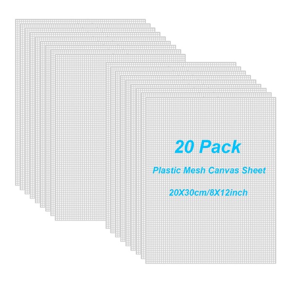 20 Pieces 7 Count Plastic Mesh Canvas Sheets, 8 x