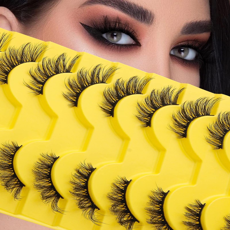 False Eyelashes Natural Half Lashes, 6D Cat Eyelashes Dramatic Fluffy