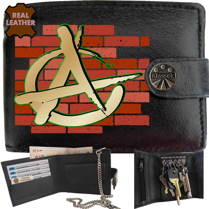 Klassek Anarchy Symbol Wall Chaos Revolution Mens Wallet with Chain