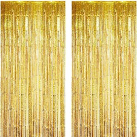 ZKSXOA 2pcs Curtain Decorations,Champagne Gold Tinsel Foil Fringe Curtains Streamers Backdrop for Birthday Graduation Wedding Engagement Bridal Shower Bachelorette Holiday Party Decoration