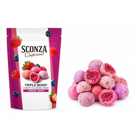 Sconza Triple Berry Freeze-Dried Berries Covered in Yogurt Flavored Crème, Strawberry Blueberry Raspberry Candy Snack, Resealable Bag, 18 oz