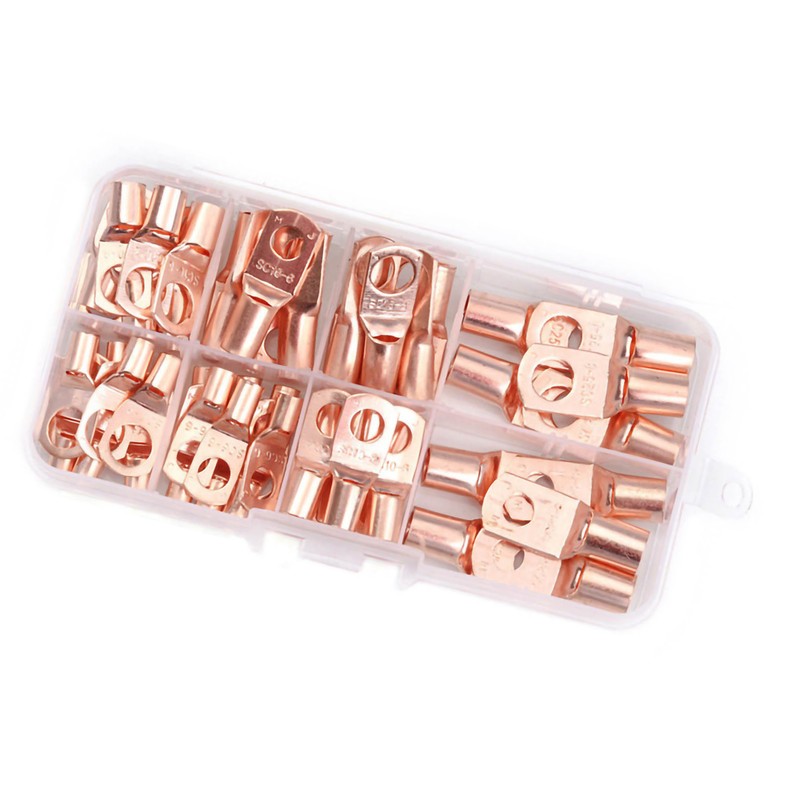 60Pcs Copper Wire Lugs Battery Cable Lugs Ring Terminals Connectors