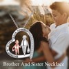 AOBOCO Sister and Brother Necklace 925 Sterling Silver Heart Pendant