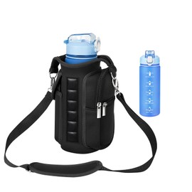 Panmout Magnetic Gym Bag with 27 oz Gym Bottle, Water Bottle Holder Pouch Carrier Bag with Adjustable Strap, Side Pockets, for Outdoor Workout (Black)