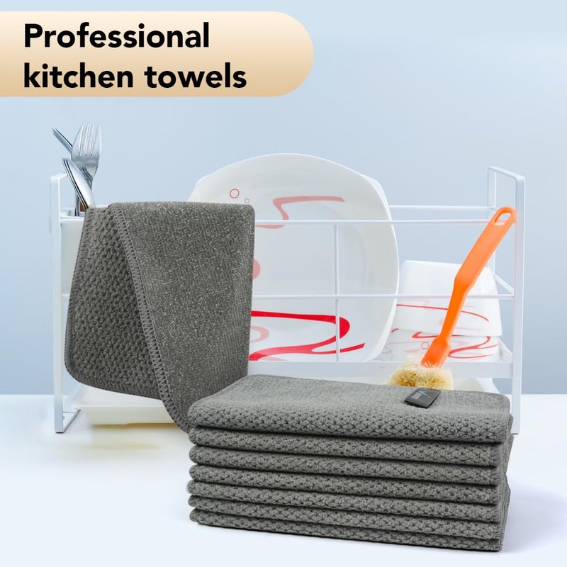 VIVOTE 8 Pack Premium Microfibre Cleaning Cloth with Scrubber，Double-Layer No