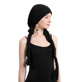 ZLYC Women's Chemo Turban Hat Headwraps Lightweight Beanie Hat, Braid solid black