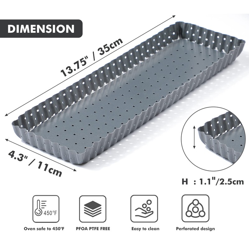 webake Quiche Tins with Loose Base Perforated Rectangular Tart Tin