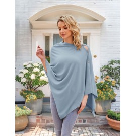 PULI Women's Versatile Knitted Shawls Scarf Poncho Sweater with Buttons Lightweight Spring Summer Fall Wraps blue