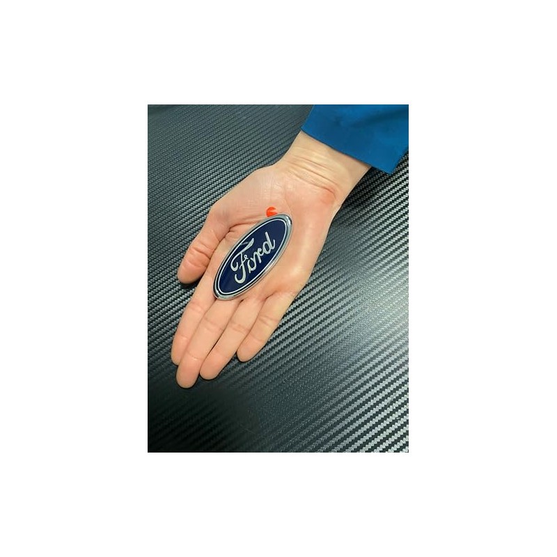 Mini Ford Blue Oval Novelty Logo Chrome Plated Plastic Emblem.