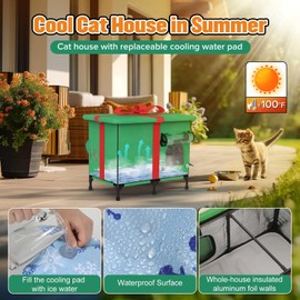 NEAIYDA Outdoor Cat House with Heated Pad and Cooling Pad(4 Seasons Universal),Insulated and Weatherproof Outside Cat Shelter,Gift Box for Cats.(Medium)