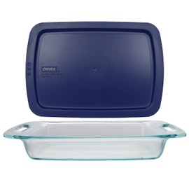 Pyrex (1) C-233 3qt Easy Grab Glass Baking Dish & (1) C-233-PC 3qt Blue Easy Grab Lid