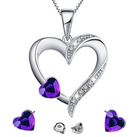 MŚ 1997 MENNICA ŚWIDNICKA High-quality elegant women's jewellery set: with heart love and beauty, zirconia crystals, zirconia and crystal accents, Silver, Crystal
