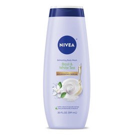 NIVEA Refreshing Basil and White Tea Body Wash with Nourishing Serum, Scented Body Wash for Women, Enriched with Provitamin B5 and Vitamin E, 20 Fl Oz Bottle
