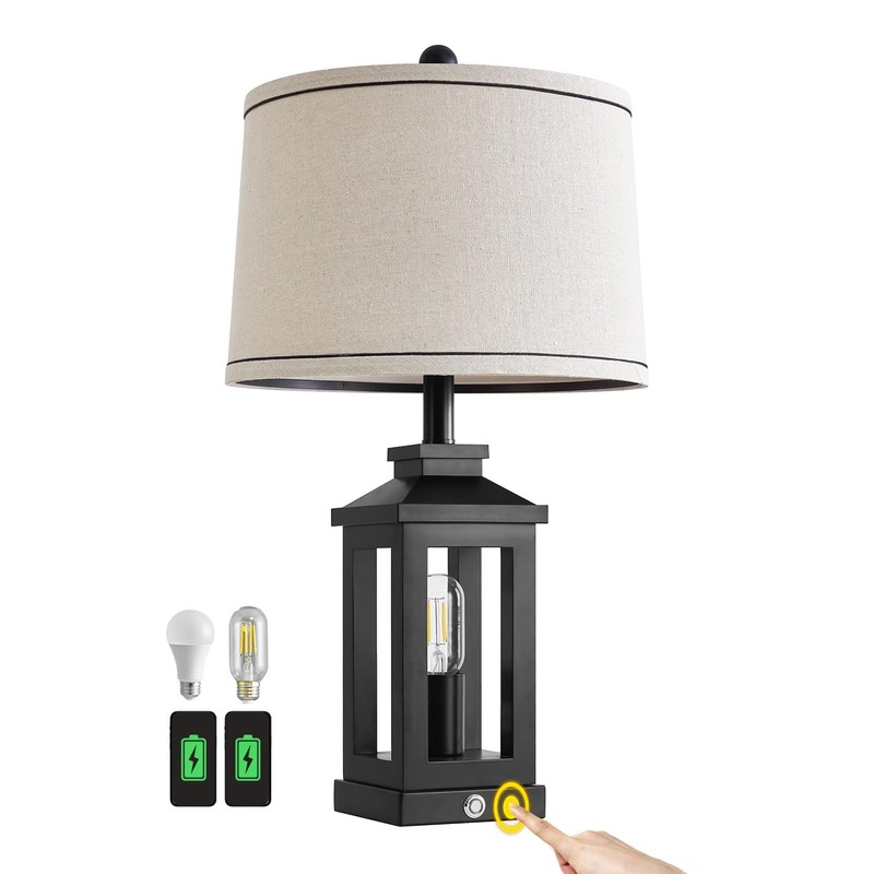 G-SAFAVA 23.75" Retro Farmhouse Black Table Lamp for Living Room