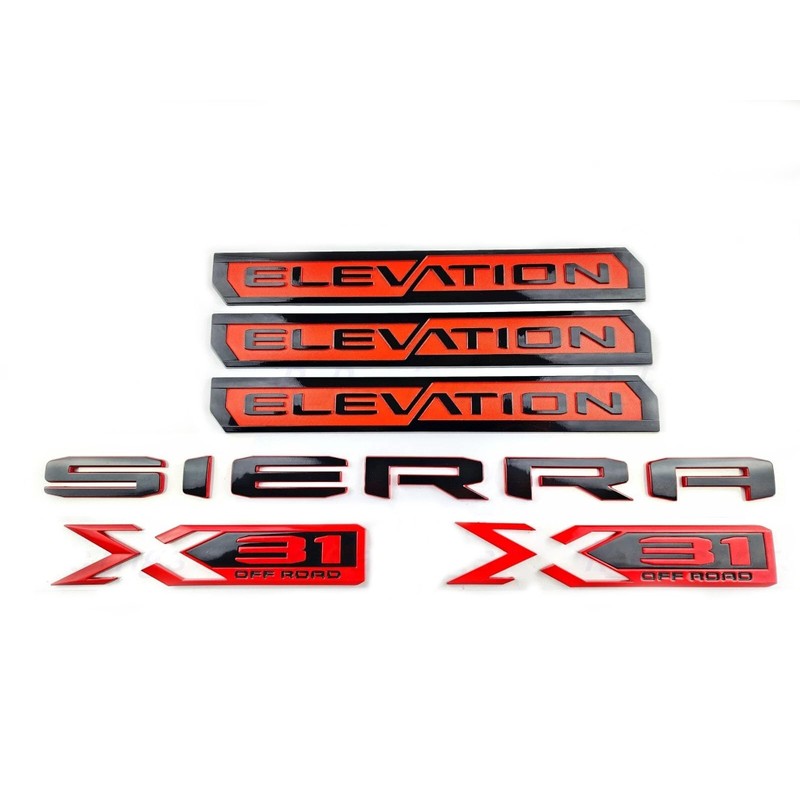 6Pcs Elevation Sierra Bed X31 Emblems Door Rear Tailgate Badge