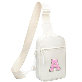 KKXIU Gifts for 6 7 8 9 10 11 12 Year Old Girls Initial Sling Bag Trendy Crossbody Fanny Pack for Teens (A, Beige)